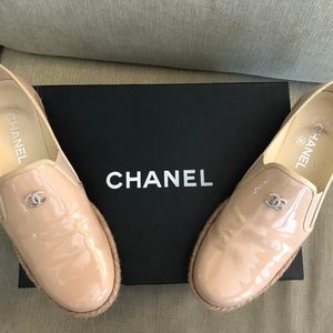 AUTHENTIC CHANEL CC NUDE/BEIGE ESPADRILLE LOAFERS